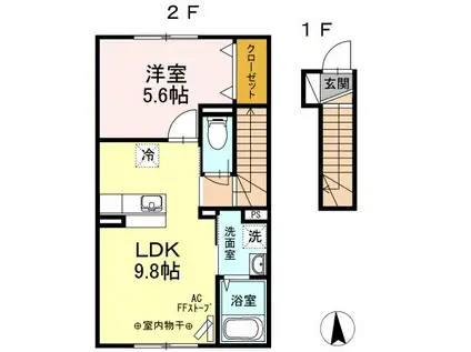 D-ROOM浜田(1LDK/2階)の間取り写真