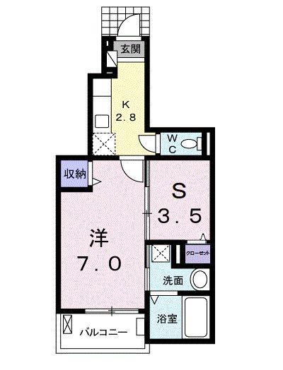 ブロッサムスクエア(1SK/1階)の間取り写真