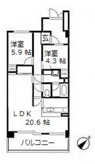 藤和緑井ハイタウン(2LDK/6階)の間取り写真