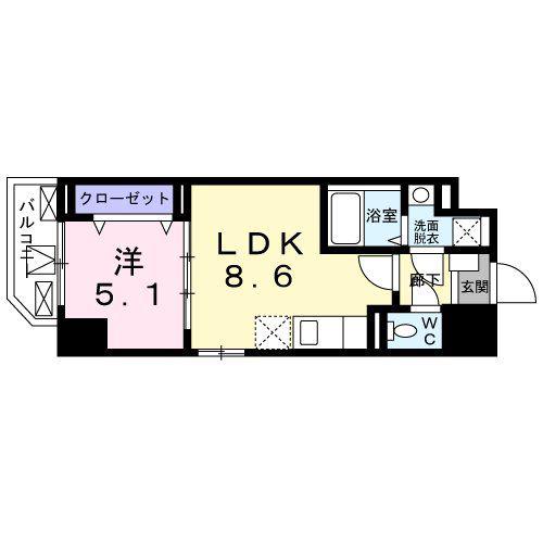 ヴィラ フェリシア 小台橋(1LDK/6階)の間取り写真