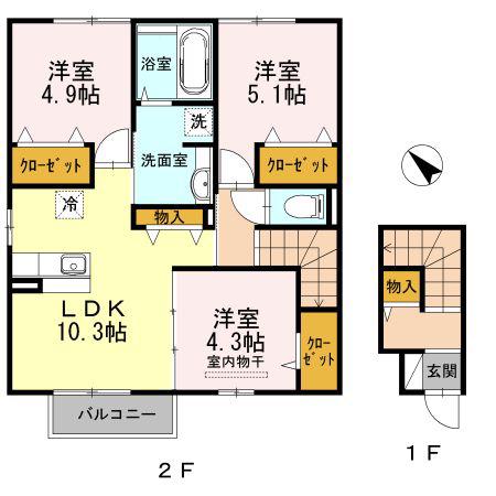 D-ROOM上二十町(3LDK/2階)の間取り写真