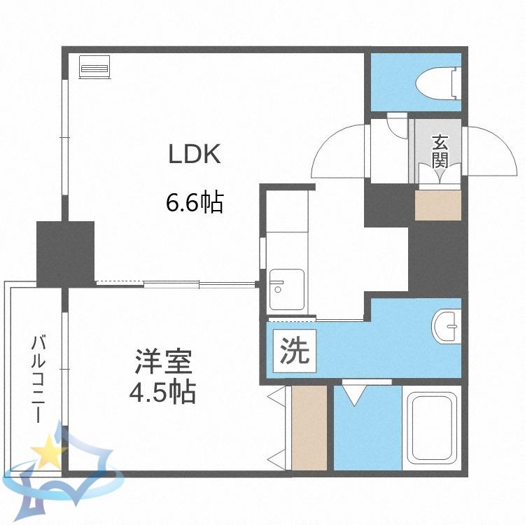 レジディア北二条イーストⅢ(1DK/11階)の間取り写真