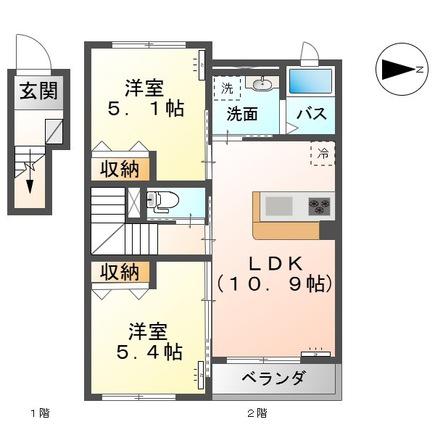 ハイン フック(2LDK/2階)の間取り写真