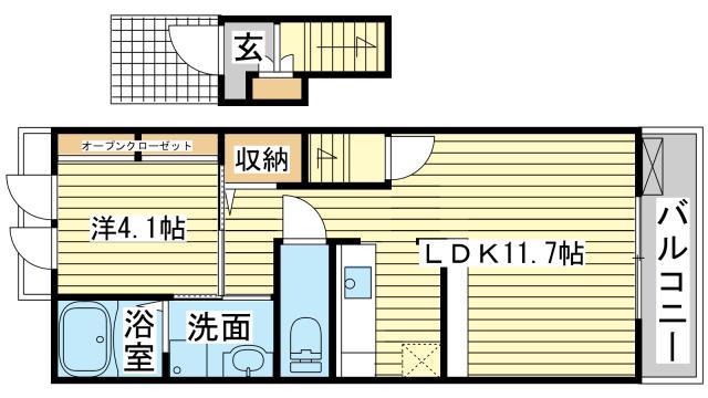 山陽電鉄本線 亀山駅(兵庫) 徒歩13分 2階建 築10年(1LDK/2階)の間取り写真