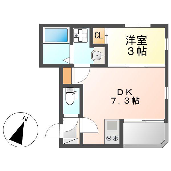 ハーモニーテラス新栄II(1DK/2階)の間取り写真