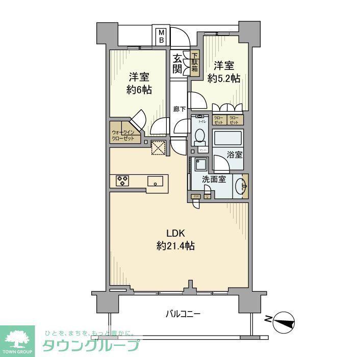 プラウドタワー武蔵浦和レジデンス(2LDK/8階)の間取り写真