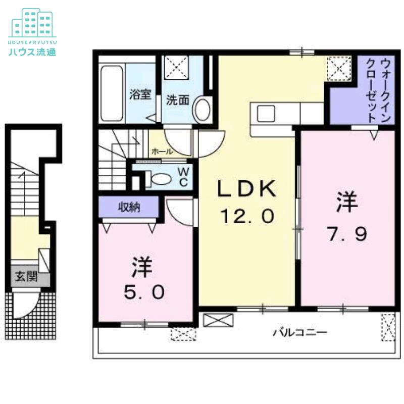プロムナードメゾン弐番館 D(2LDK/2階)の間取り写真