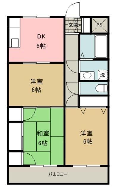 ベルシオンA棟(3DK/3階)の間取り写真