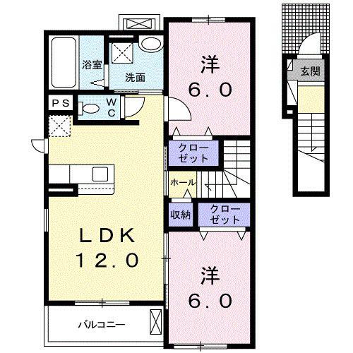 アンシエルR(2LDK/2階)の間取り写真