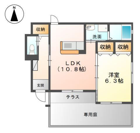 ウィステリア(1LDK/1階)の間取り写真