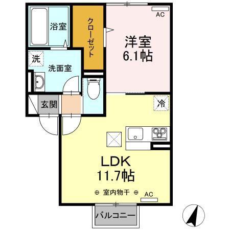 アイフレンド北川原 B(1LDK/1階)の間取り写真