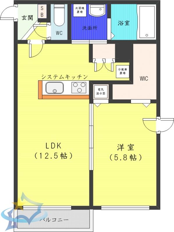 ヴィエルジュ発寒南(1LDK/4階)の間取り写真