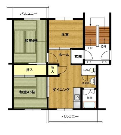 播磨本荘3号棟(3DK/5階)の間取り写真