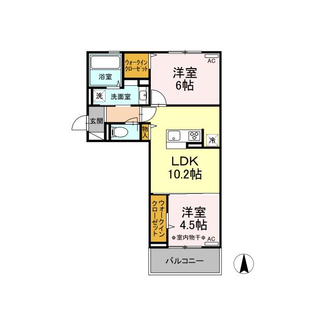 D-ROOMピュア大里I(2LDK/3階)の間取り写真