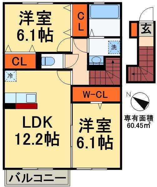 グランシャリオ(2LDK/2階)の間取り写真