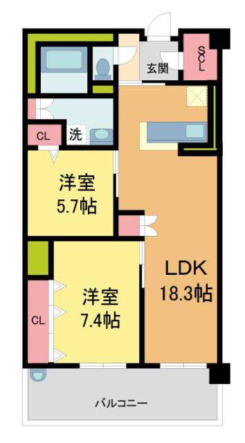 シー・クリサンス西岡本(2LDK/3階)の間取り写真