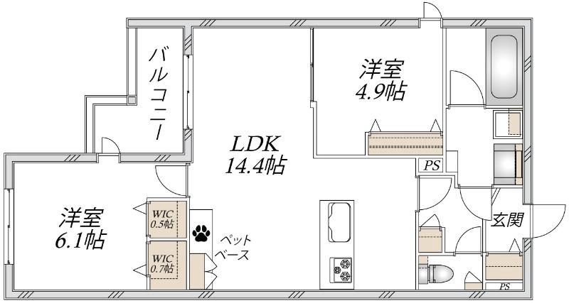 ヘーベルメゾン アトル(2LDK/2階)の間取り写真