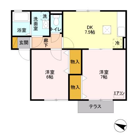 セジュール西堀I(2DK/1階)の間取り写真
