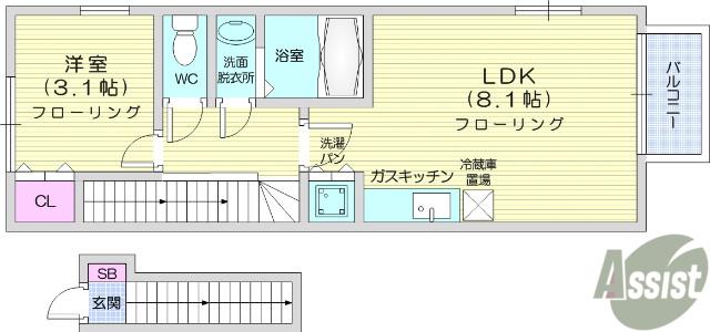ラクラス福田町(1LDK/2階)の間取り写真