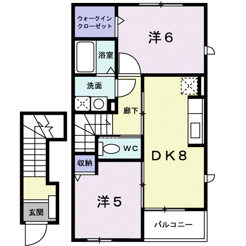 クラール辰口(2DK/2階)の間取り写真