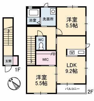 ヴィラージュ C(2DK/2階)の間取り写真