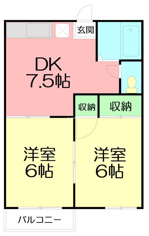 メゾンヴェール(2DK/2階)の間取り写真