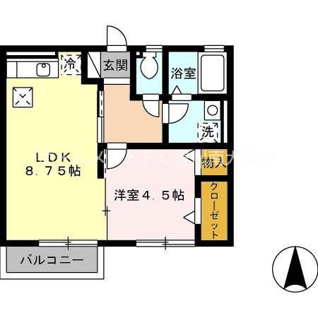 モナリエローザ(1LDK/1階)の間取り写真