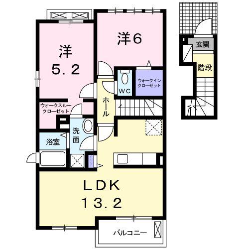メルヴェイユ・シャトー(2LDK/2階)の間取り写真