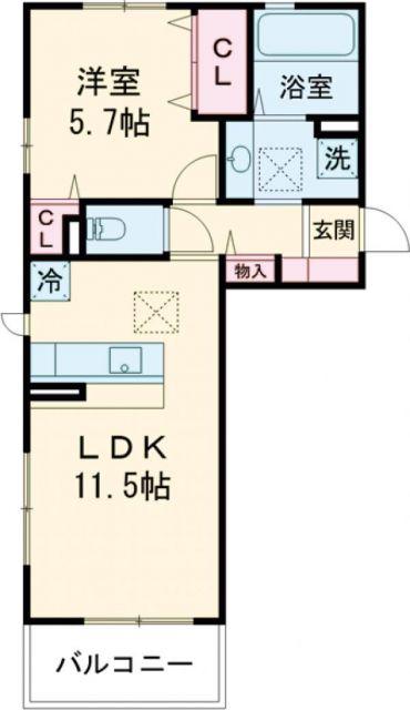 ディアプレイス(1LDK/2階)の間取り写真