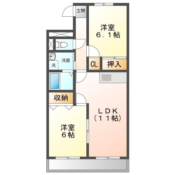 アズールN(2LDK/1階)の間取り写真