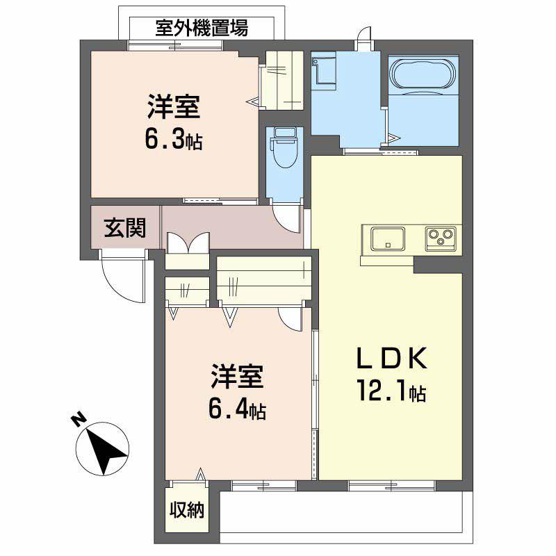 ベレオ西新浜 A棟(2LDK/1階)の間取り写真