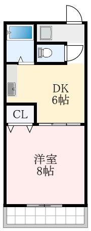 アンビエンテ茱萸木(1DK/2階)の間取り写真