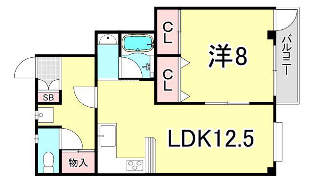 CREA旭町(1LDK/1階)の間取り写真