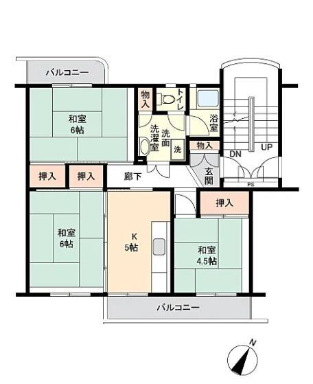緑苑東団地4棟(3DK/5階)の間取り写真