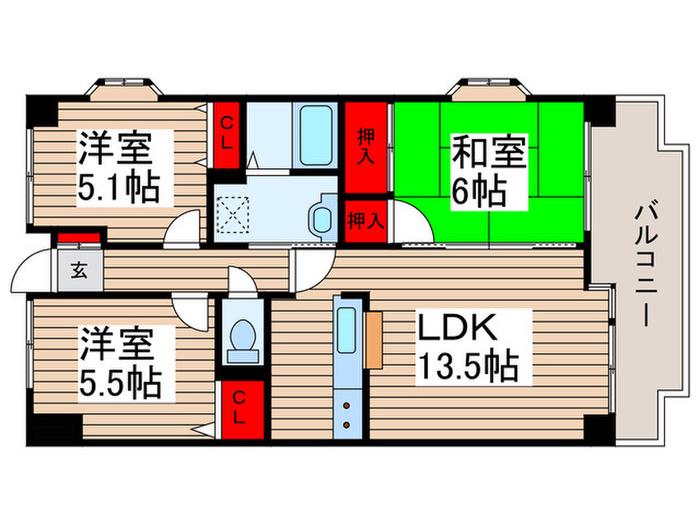 大新ヒルズ(3LDK/6階)の間取り写真