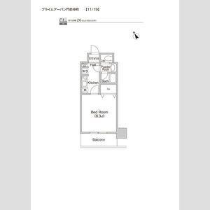 プライムアーバン門前仲町(1K/9階)の間取り写真