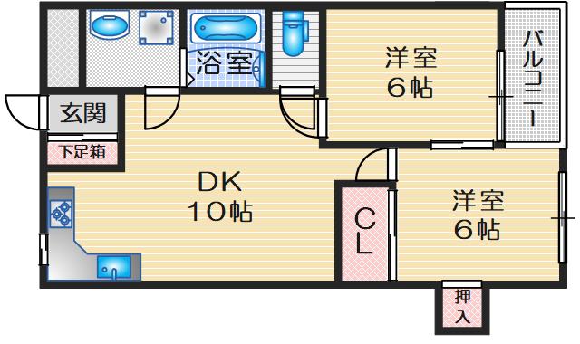 桜ハイツ服部(2LDK/1階)の間取り写真