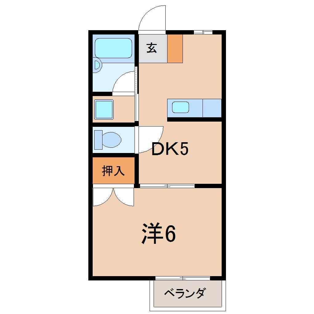 グリーンピラー(1DK/2階)の間取り写真