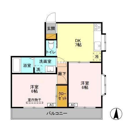 雅弐番館(2DK/2階)の間取り写真