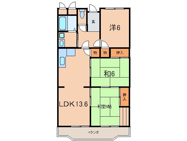 夙川ライムヴィラ(3LDK/3階)の間取り写真