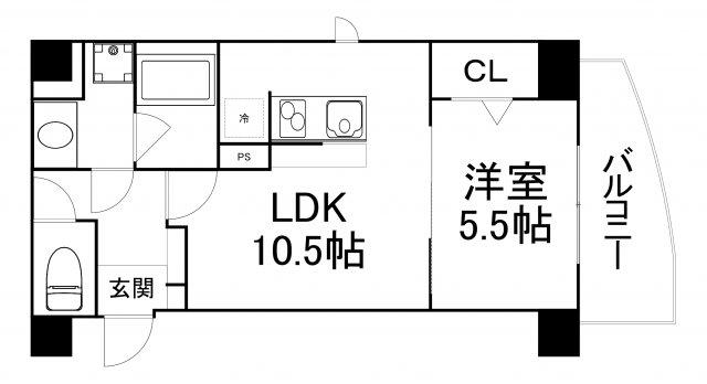 パークフラッツ安堂寺町(1LDK/2階)の間取り写真