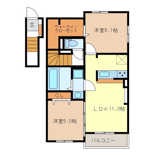HALO A・B棟(2LDK/2階)の間取り写真