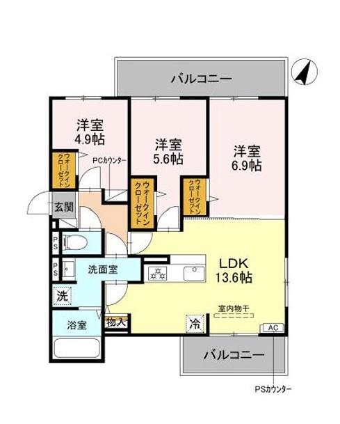 リベルテ四条梅津(3LDK/3階)の間取り写真
