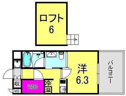 スパンキーギャレット(1K/2階)の間取り写真