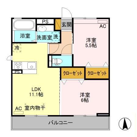 グランパレス(2LDK/3階)の間取り写真