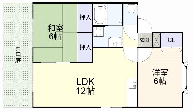 SONE壱番館 B棟(2LDK/1階)の間取り写真