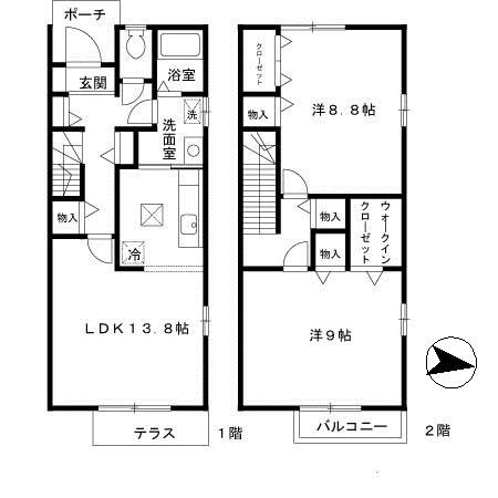 サニーガーデンB棟(2LDK/1階)の間取り写真