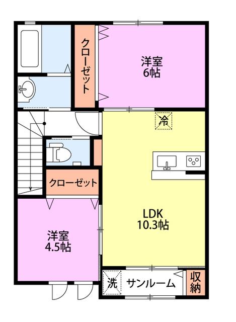 ラ・ヴィータローザ(2LDK/2階)の間取り写真