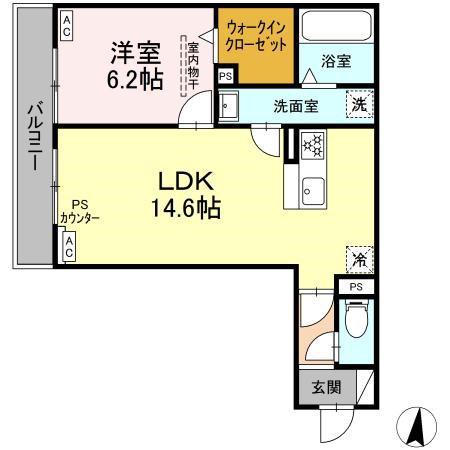 D-HILLS原島町(1LDK/2階)の間取り写真