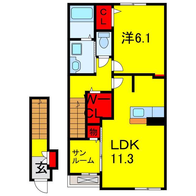 キャトル・セゾンII(1LDK/2階)の間取り写真
